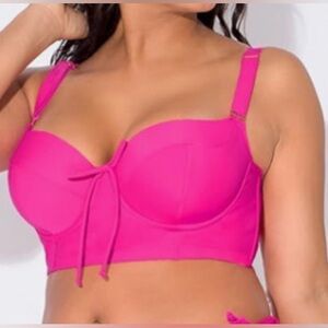 Smart & Sexy Barbie Pink Plus Bra Size Long Lined Underwire Bikini Swim Top 36DD